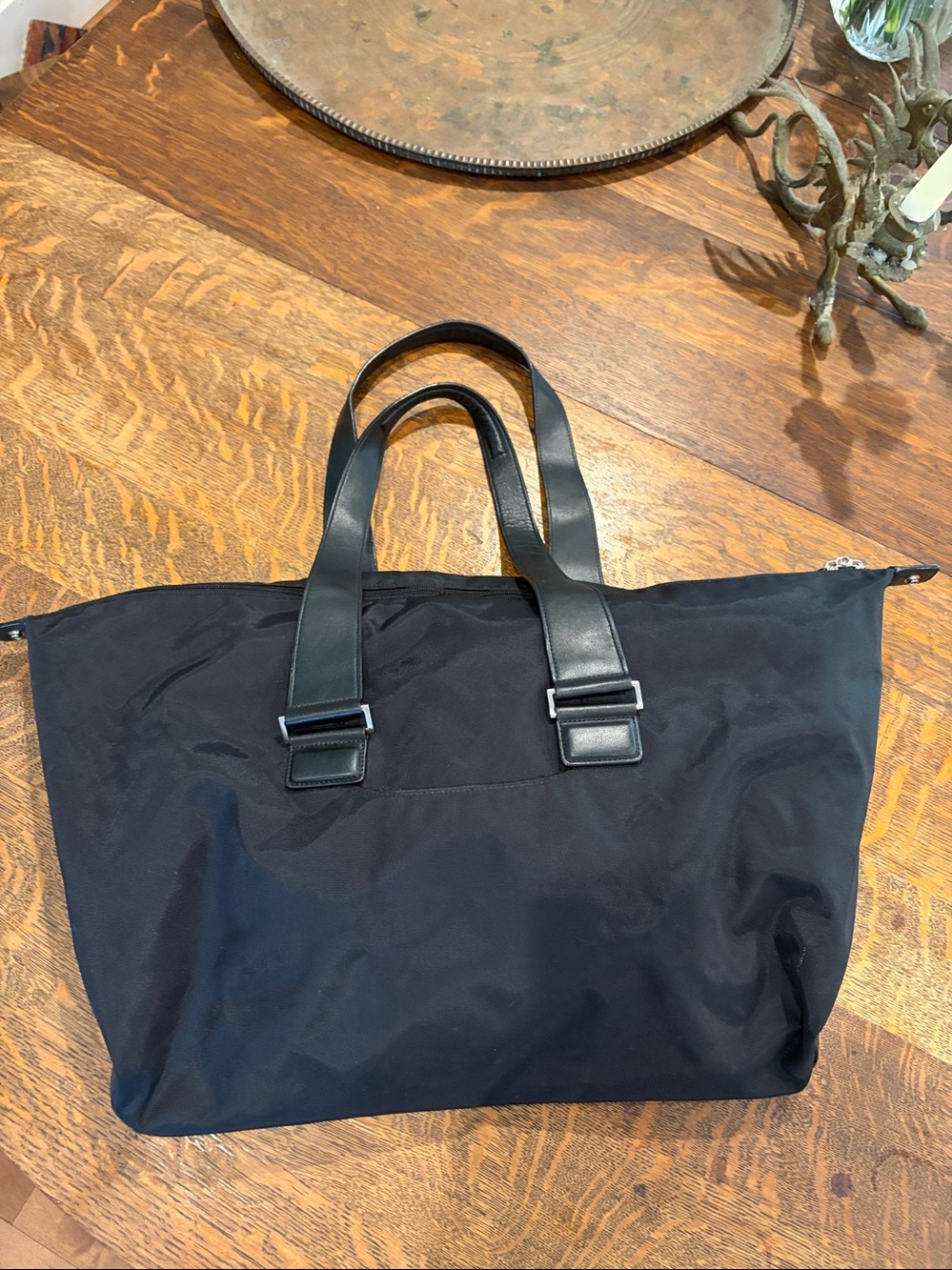 Vintage TUMI Expandable Travel Tote, Black Nylon, Leather, Early 2000s